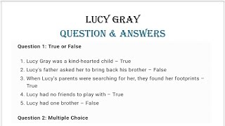 Lucy Gray Poem Questions Answers class 7 of English reader [upl. by Thea]