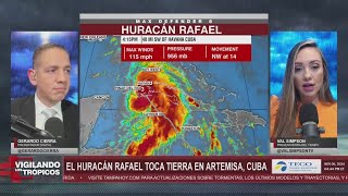 El huracán Rafael toca tierra en la provincia cubana de Artemisa según el CNH [upl. by Vernice]