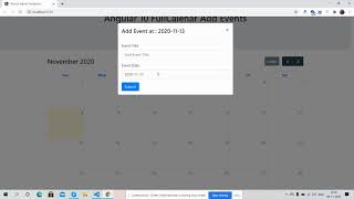 Angular 10 FullCalendar Add Event Part 2 [upl. by Karoline740]