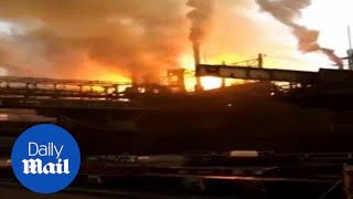 Dramatic video shows Port Talbots Tata steelworks in flames  Daily Mail [upl. by Nerek]