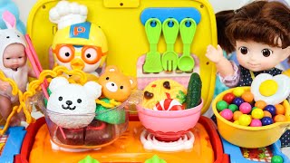 Baby doll food cart cooking kitchen toys 콩순이 요리놀이 주방놀이 카트 푸드카 장난감 [upl. by Ashling]