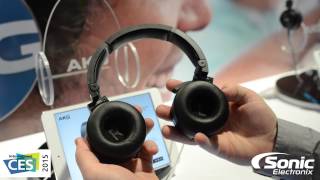 AKG Y55 OnEar Headphones  CES 2015 [upl. by Nauqal977]