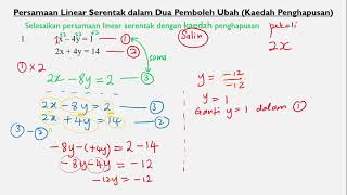 menyelesaikan persamaan linear serentak dengan kaedah penghapusan [upl. by Enalda]