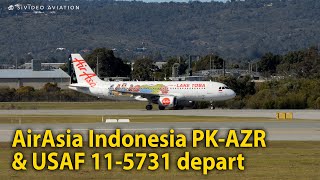 AirAsia Indonesia PKAZR departs RW03 amp United States Air Force 115731 departs RW06 [upl. by Bria]