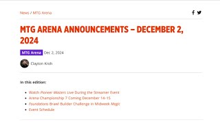 MTG Arena Announcements  December 2nd 2024 [upl. by Meli]