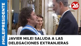 Javier Milei saluda a las delegaciones extranjeras en el Salón Blanco de la Casa Rosada [upl. by Neroc718]