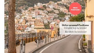 Driving around Positano by scooter  see where hotels and restaurants are [upl. by Darill]