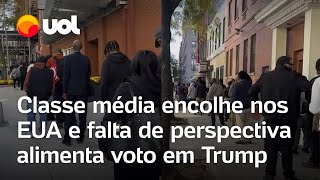 População faz fila em busca de emprego em Nova York Trump aposta em desemprego para ganhar voto [upl. by Anad]