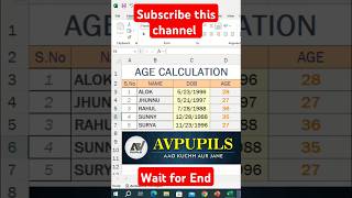 Calculate Age in Excel shorts treding ytshort [upl. by Iver]