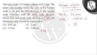 The least count of Vernier calipers is \ 01 \mathrmmm \ The main scale reading before the [upl. by Ardnuas809]