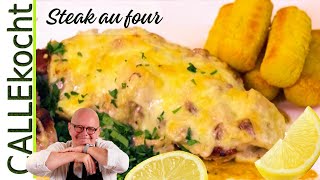 Steak au four Rezept Beliebter DDRKlassiker mit Käse überbacken [upl. by Eedyah]