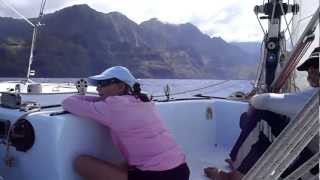 Malihini catamaran sailing Na Pali coast Kauai [upl. by Notsnarc]