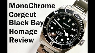 Corgeut 2010 Monochrome Tudor Black Bay Homage Watch Review NH35 [upl. by Malia]