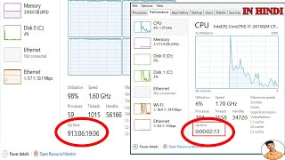 CPU up time reset window 10 in hindi  cpu up time so high problem  cpu up time in task manager [upl. by Anaes]