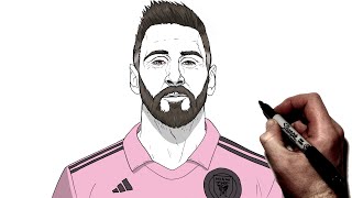 How To Draw Messi Inter Miami  Step By Step  Soccer Football [upl. by Anuqahs]