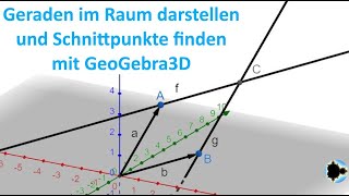 GeoGebra3d Tutorial Geraden im Raum darstellen und Schnittpunkt bestimmen [upl. by Lananna858]