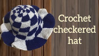 Checkered bucket hat  easy technique  crochet [upl. by Sgninnej]