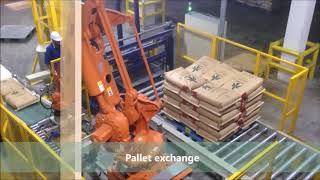 Robot palletizing for 25KG bags Fatty Acid Beads [upl. by Monteith957]