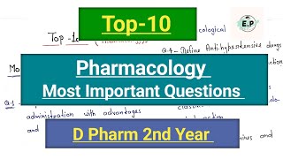 Top10  Most Important Questions of Pharmacology D Pharm 2nd year in Hindi [upl. by Niltag]