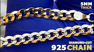 14K Gold Plated Over 925 Italy Silver 2Tone Diamond Cut Cuban Curb Chain 5MM [upl. by Godderd726]