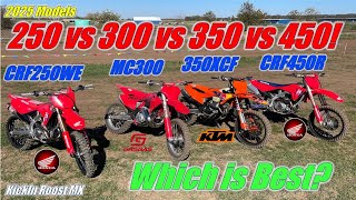 25 CRF250 Works Edition vs 25 MC300 vs 25 350XCF vs 25 CRF450R Back to Back at KickIn Roost MX [upl. by Benil]