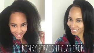 FLAT IRON KINKY STRAIGHT HAIR ITS A WIG [upl. by Binni]