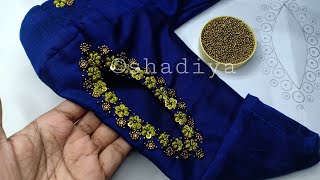 Simple silk thread and beadwork sleeve design for kurti salwar blousenormal needle beadwork [upl. by Anerbes]