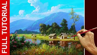 Tutorial  Acrylic Landscape Painting  Tropical Native Houses  JMLisondra [upl. by Eiryt]