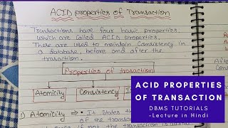 Lec  41  ACID Properties of a Transaction in DBMS with example in Hindi [upl. by Deelaw]