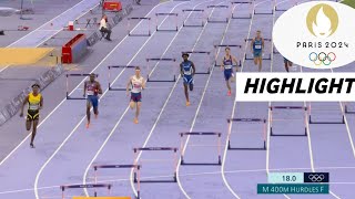 Athletics Mens 400m Hurdles Final Full Highlights 2024 Benjamin For Gold Medal  Olympic 2024 [upl. by Enigroeg318]