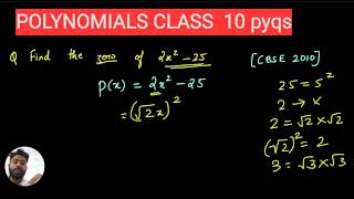 Polynomials class 10 PYQS  Find the zero of 2x225 [upl. by Newnorb693]