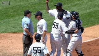 LAANYY Sabathia Girardi tossed after double play [upl. by Berlyn]