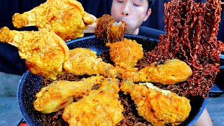 mukbang black bean noodles  fried chicken [upl. by Ahseyk916]