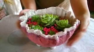 Maceta de cemento y tela super fácil  CEMENT AND CLOTH FLOWER POT SUPER EASY [upl. by Ahsemak]