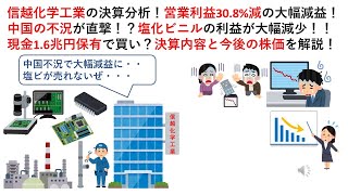 信越化学工業の決算分析！営業利益308減の大幅減益！中国の不況が直撃！？塩化ビニルの利益が大幅減少！！現金16兆円保有で買い？決算内容と今後の株価を解説！ [upl. by Hareenum]