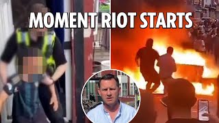 Footage captures first minutes of Leeds riots as cops surrounded by huge mob in Harehills [upl. by Lea13]