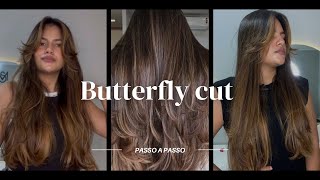 CORTE BUTTERFLY HAIRCUT EM CABELO LONGO  CORTEI SOZINHA [upl. by Tiram31]