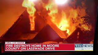 Fire destroys home in Moore County on Lasswade Drive [upl. by Airdnaid111]