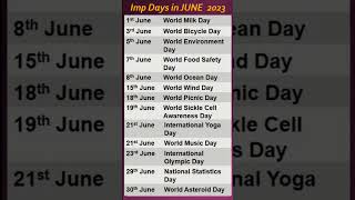 Imp days in JUNE month 2023  exams  Tspsc  Appsc [upl. by Nele]