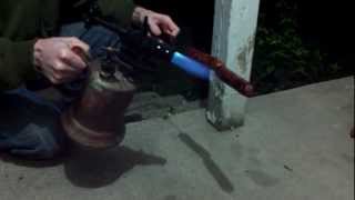 cooking hotdogs with 85 year old Gasoline Blow Lamp [upl. by Truelove130]