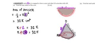 Mensuration  Cone A SEMICIRCLE of radius 8 cm WRAPPED to form a CONE Find the base radius [upl. by Aeneg]