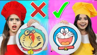 Pancake Art Challenge 🦄Who Draws it better 🎨 Doraemon  Unicorn  Pizza Pancakes 🥞 [upl. by Etnovaj405]