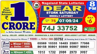 Nagaland State Dear Stork Saturday Weekly Lottery Result  nagaland state dear lottery 07092024 [upl. by Abih]