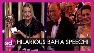 BAFTAs Margot Robbie gives HILARIOUS acceptance speech on Brad Pitts behalf [upl. by Thompson]