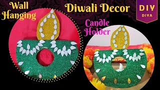 DIY diwali decoration ideas  glitter paper diya  wall hanging  candle holder  last minute decor [upl. by Aicital]