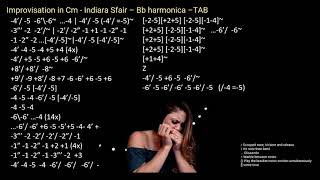 practice Improvisation in Cm  Indiara Sfair – Bb harmonica –TAB with Backing track [upl. by Fording]