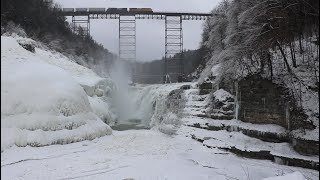 Winter Trains Over the Genesee 1875 Portageville Trestle 2016 [upl. by Elahcim]