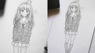 How To Draw Anime Girl Full Body Easy  Drawing Anime School Girl [upl. by Caylor996]