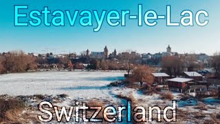 Switzerland scenery EstavayerleLac lhiver en Drone 4K سويسرا طبيعة و مدن [upl. by Winters]