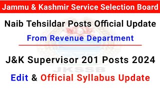 JKSSB Naib Tehsildar Posts 2024  JKSSB Supervisor Posts Official Syllabus Update  JampK NT Posts [upl. by Vander]